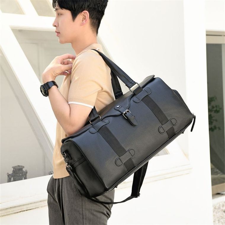 Torba podróżna, skórzana, czarna