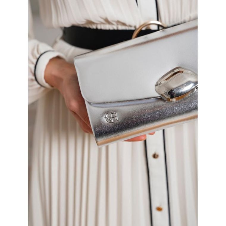 Torebka kopertówka, srebrna, skóra ekologiczna, Rovicky