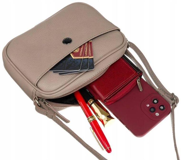 Torebka listonoszka, beżowa, skórzana, Peterson