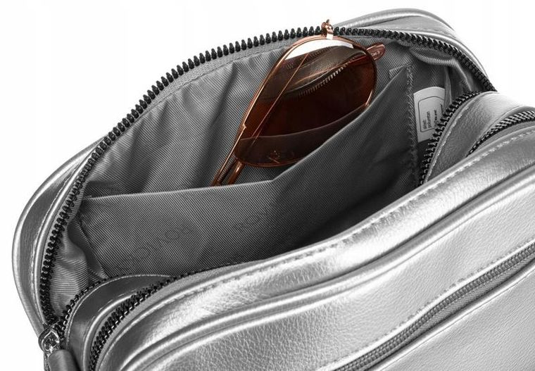 Torebka listonoszka, srebrna, skóra ekologiczna, Rovicky