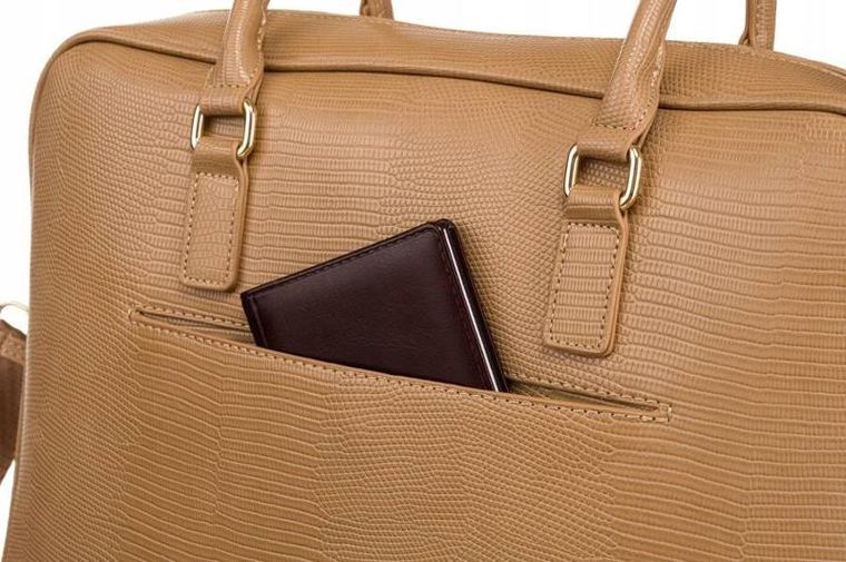 Torebka na laptopa, brązowa, skóra ekologiczna, 13", Peterson