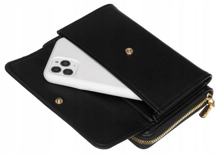 Torebka-portfel, czarna, skóra ekologiczna, Cavaldi