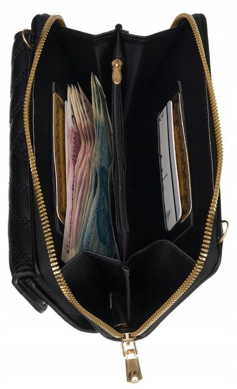 Torebka-portfel, czarna, skóra ekologiczna, Cavaldi