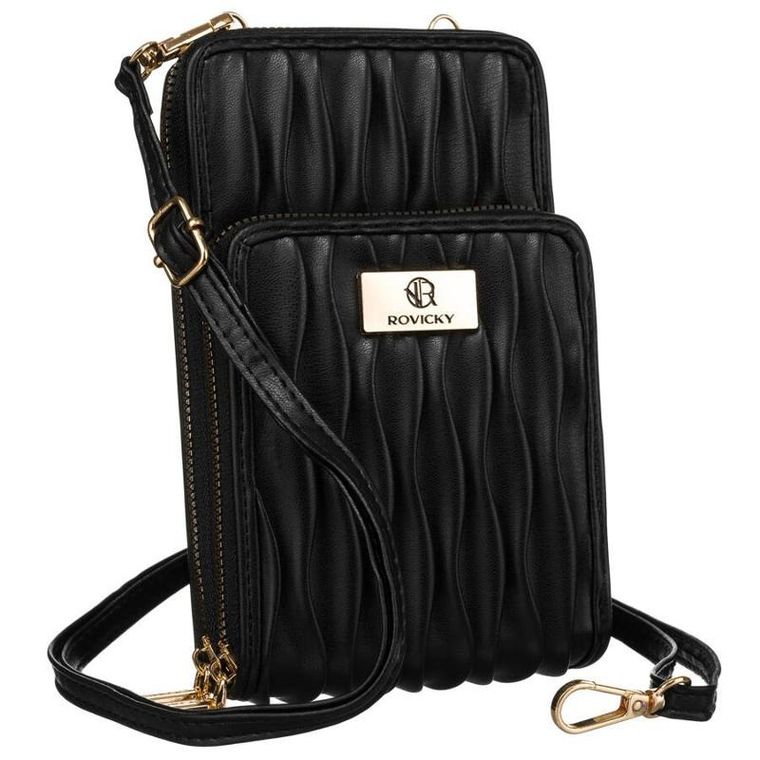 Torebka-portfel, czarna, skóra ekologiczna, Rovicky