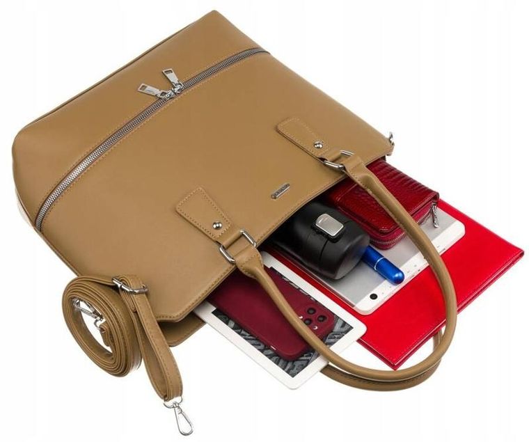 Torebka shopper, beżowa, skóra ekologiczna, Rovicky