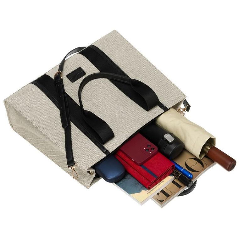 Torebka shopper, beżowo-czarna, Peterson