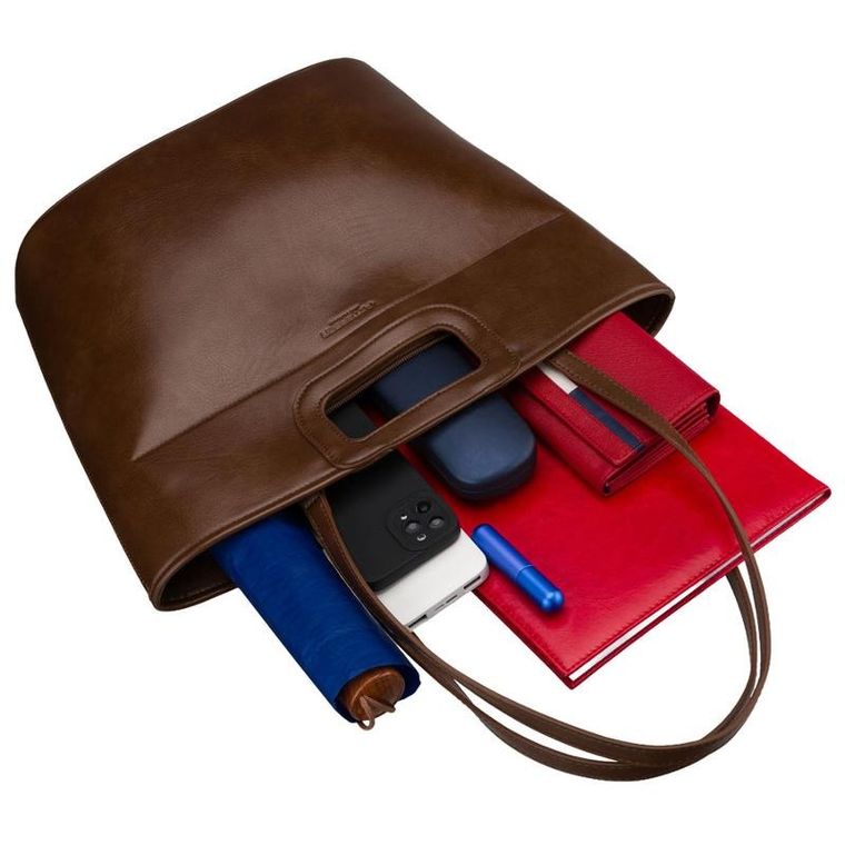 Torebka shopper, brązowa, skóra ekologiczna, Peterson