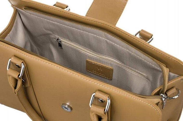 Torebka shopper, jasnobrązowa, skóra ekologiczna, Rovicky