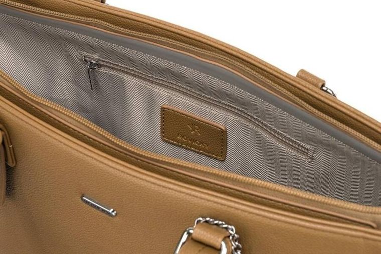 Torebka shopper, jasnobrązowa, skóra ekologiczna, Rovicky