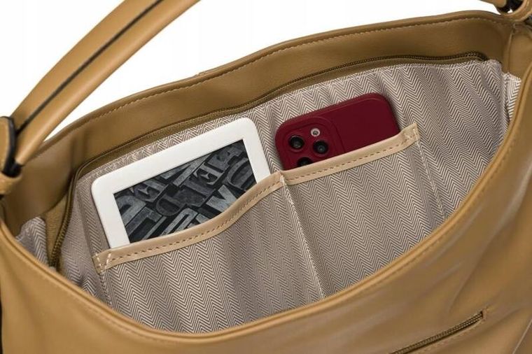 Torebka shopper, jasnobrązowa, skóra ekologiczna, Rovicky