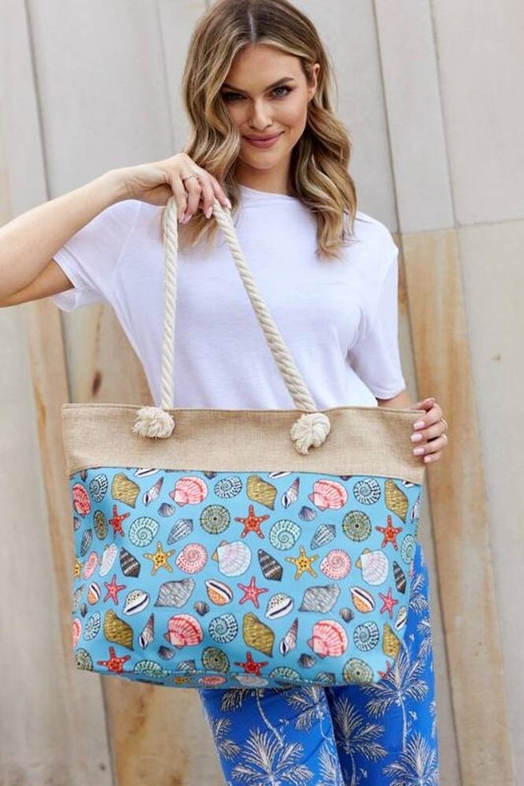 Torebka shopper, niebieska, plażowa