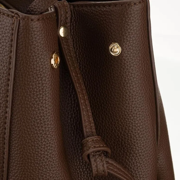 Torebka shopper z etui, brązowa, skóra ekologiczna, Peterson