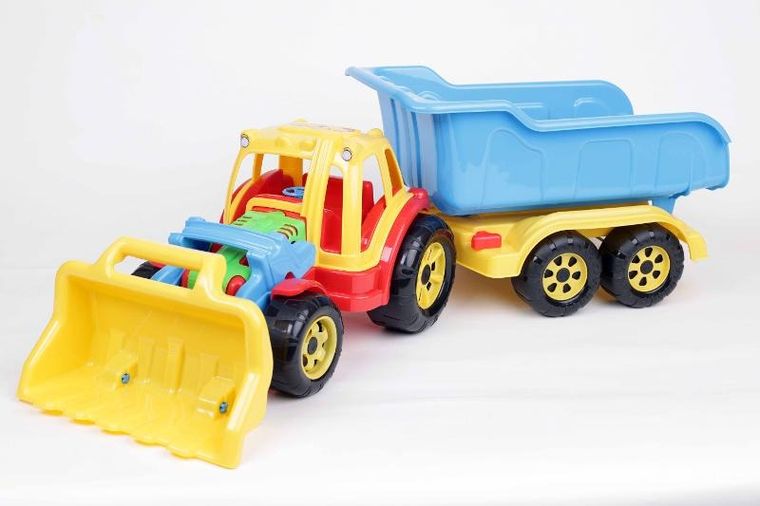 Traktor z ładowarką i przyczepą, pojazd rolniczy