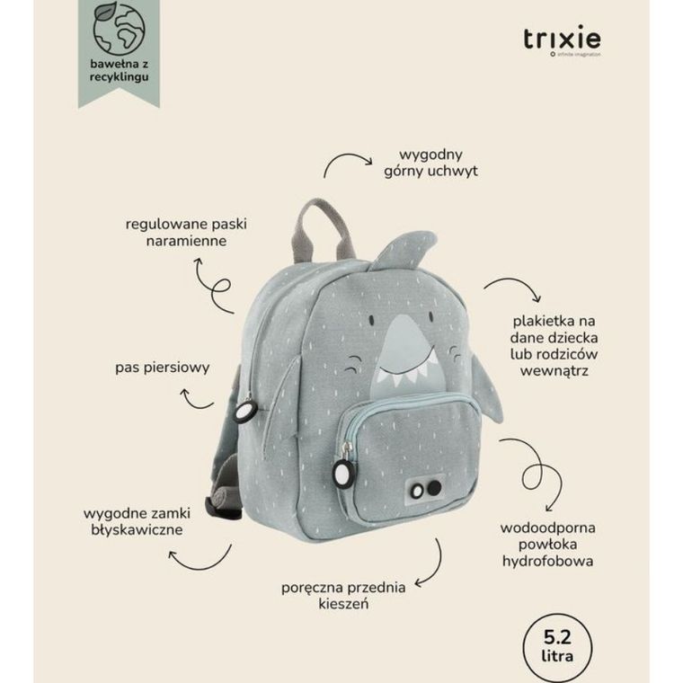Trixie Baby, plecak dla przedszkolaka, Rekin, 5,25 l