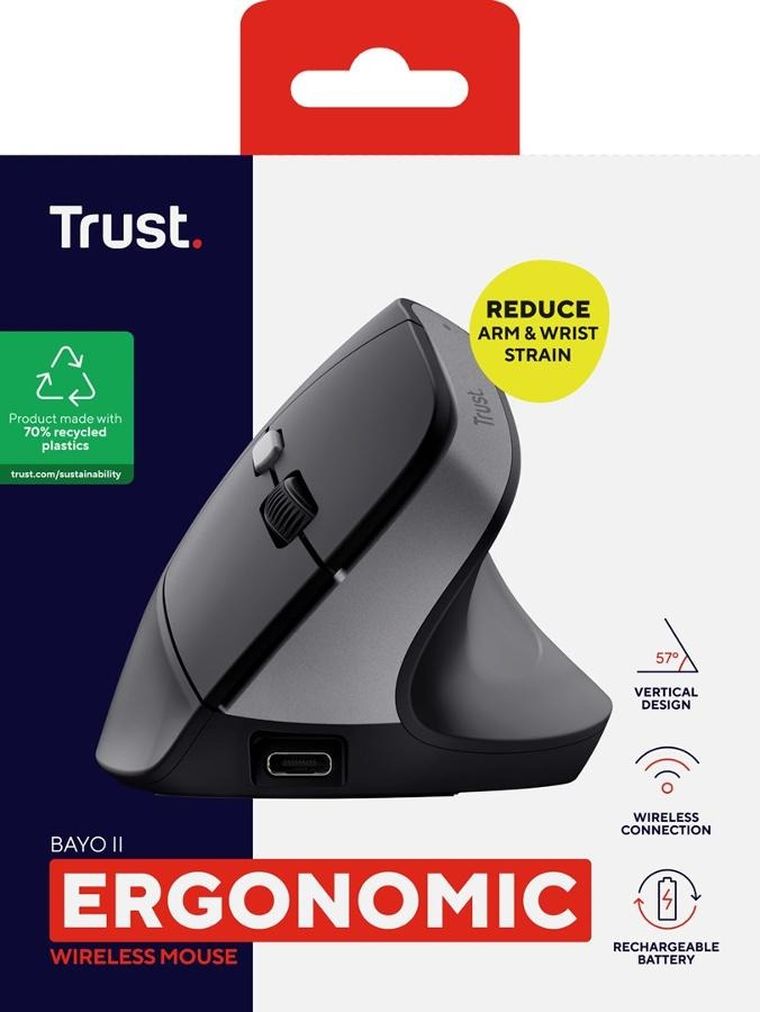 Trust, mysz bayo ii ergonomic wireless mouse blk, 25145,
