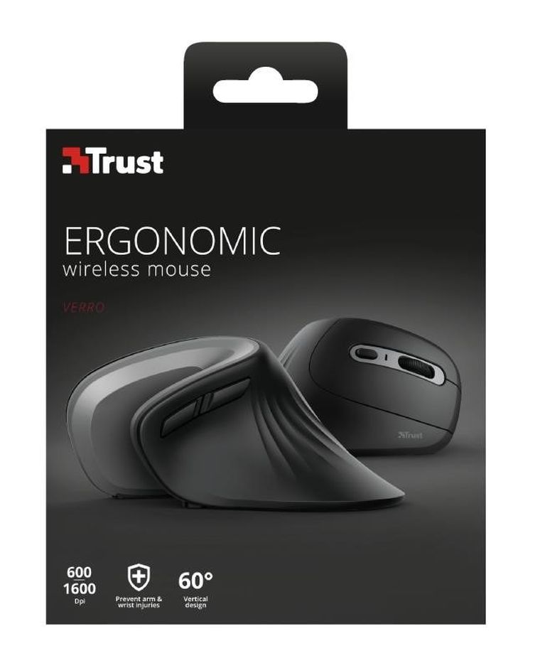 Trust, Verro Ergonomic Wireless Mouse, mysz optyczna, 1600 dpi, 1200 dpi, 600 dpi, 23507