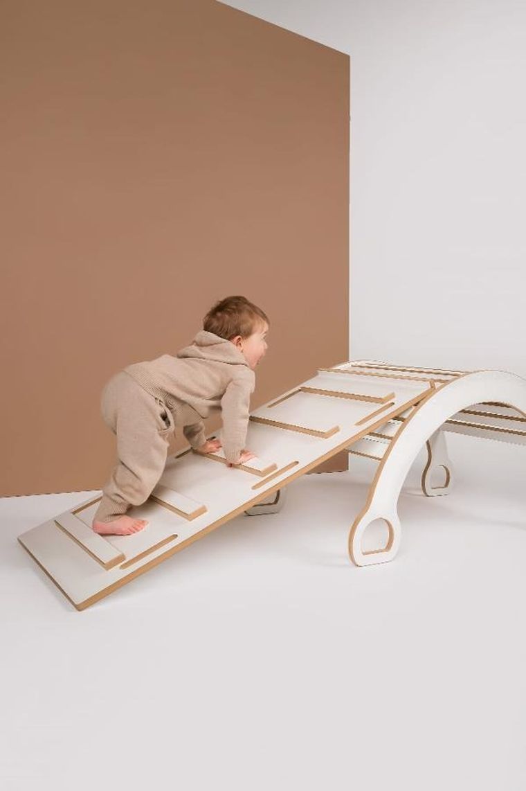 tupti.wood, 3w1: duży bujak montessori + duża zjeżdżalnia, drabinka + blat