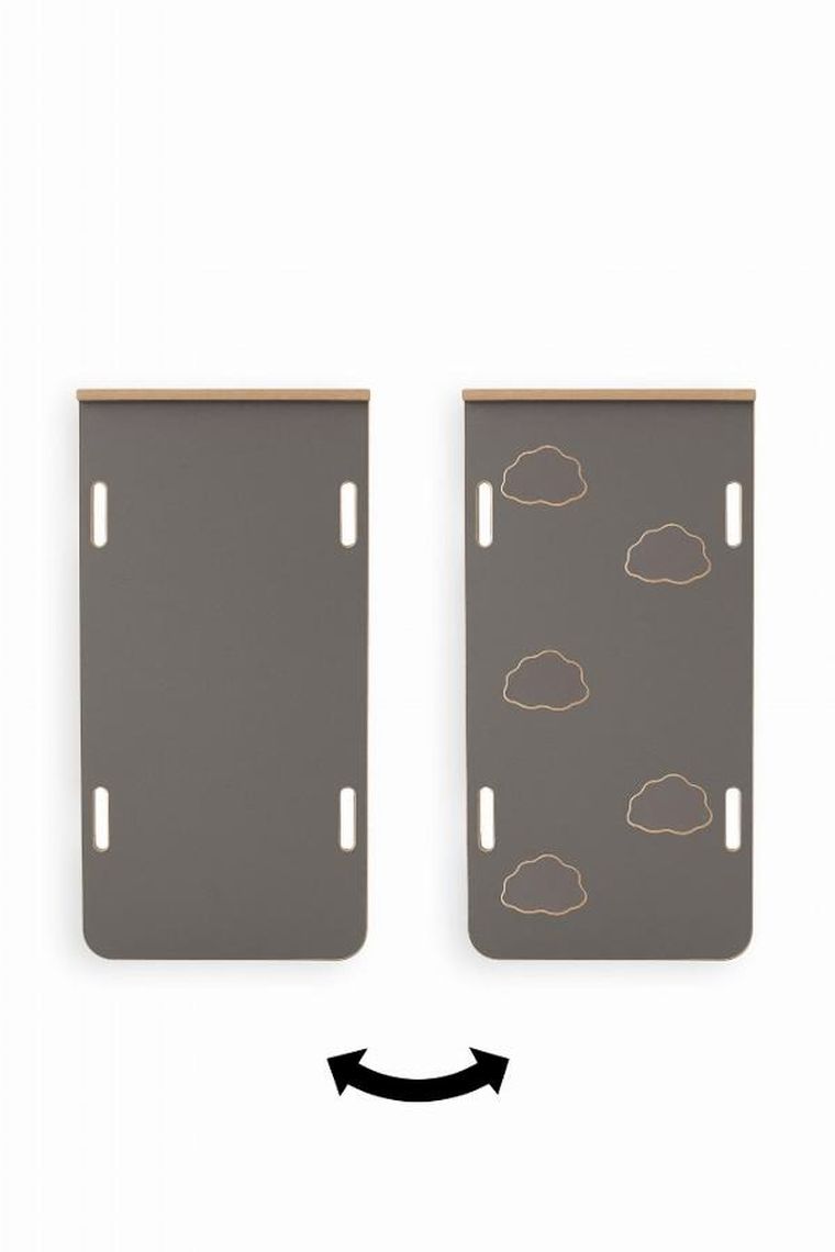 tupti.wood, 3w1: mały bujak montessori z uchwytami + mała zjeżdżalnia, chmurki + blat - szary