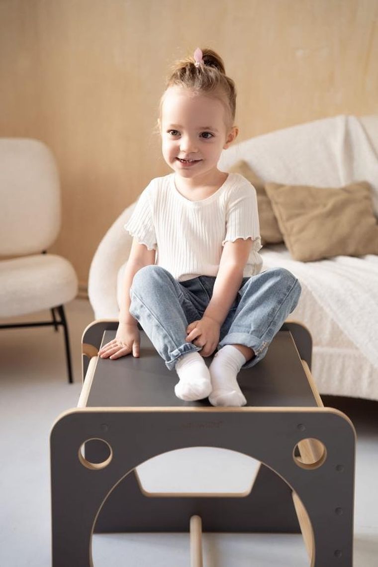 tupti.wood, kostka wielozadaniowa + mała zjeżdżalnia, chmurki, szara