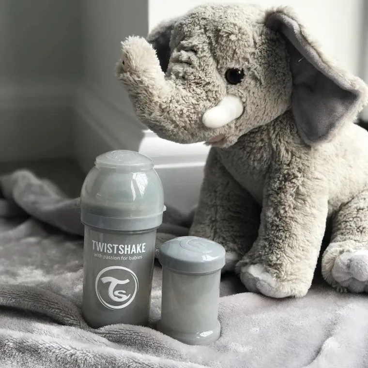 Twistshake, butelka antykolkowa, 180 ml, pastelowa szara