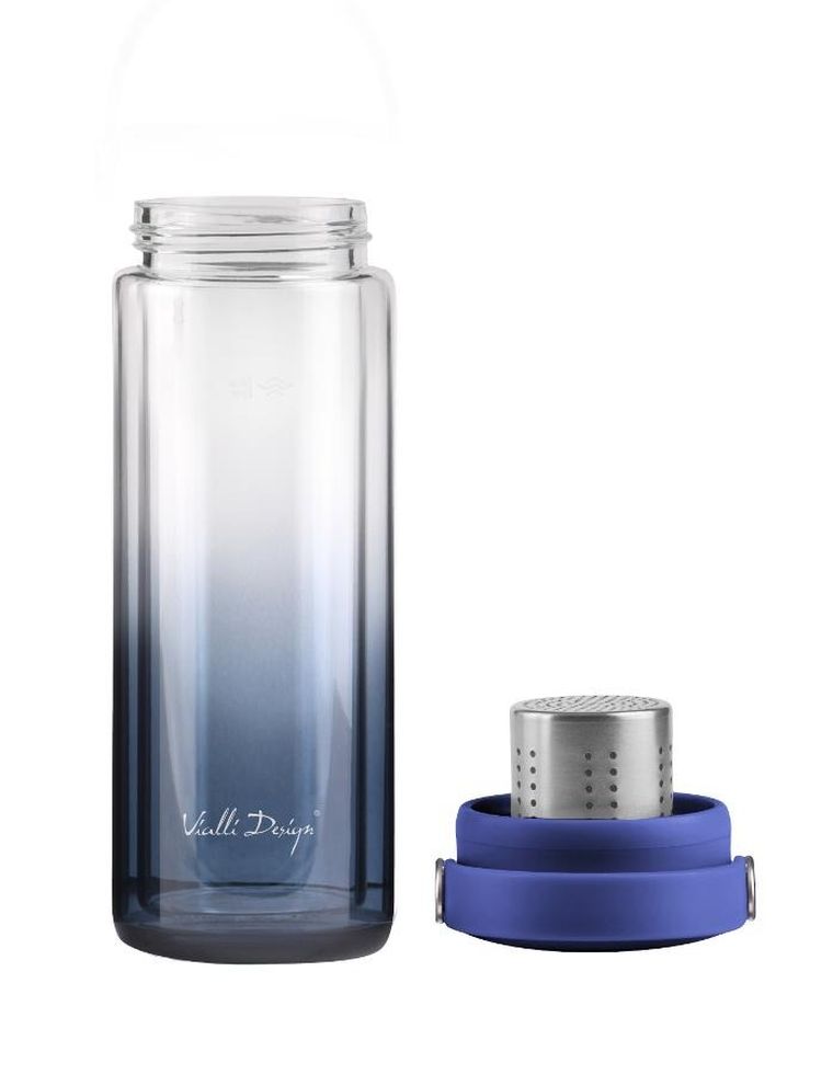 Vialli Design, Fuori, butelka z podwójną ścianką i zaparzaczem, granatowa, 350 ml