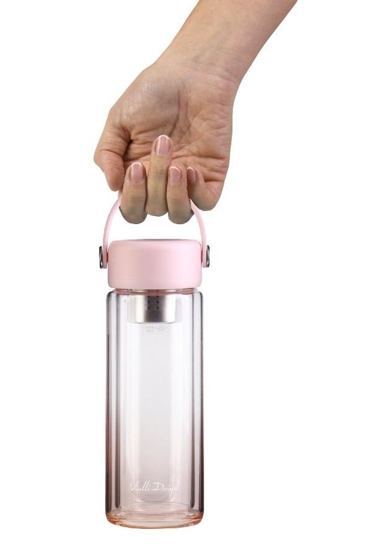 Vialli Design, Fuori, butelka z podwójną ścianką i zaparzaczem, różowa, 350 ml