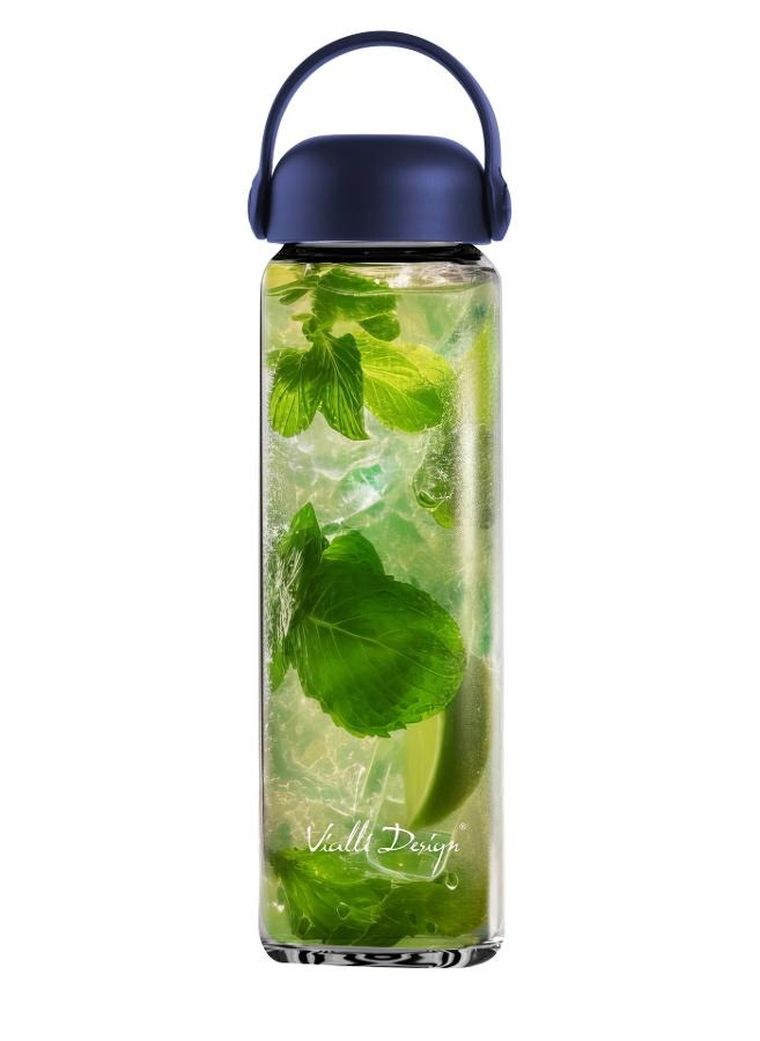Vialli Design, Fuori, szklana butelka na wodę, granatowa, 540 ml