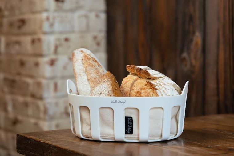 Vialli Design, koszyk na pieczywo z wkładem bawełnianym, Livio biały