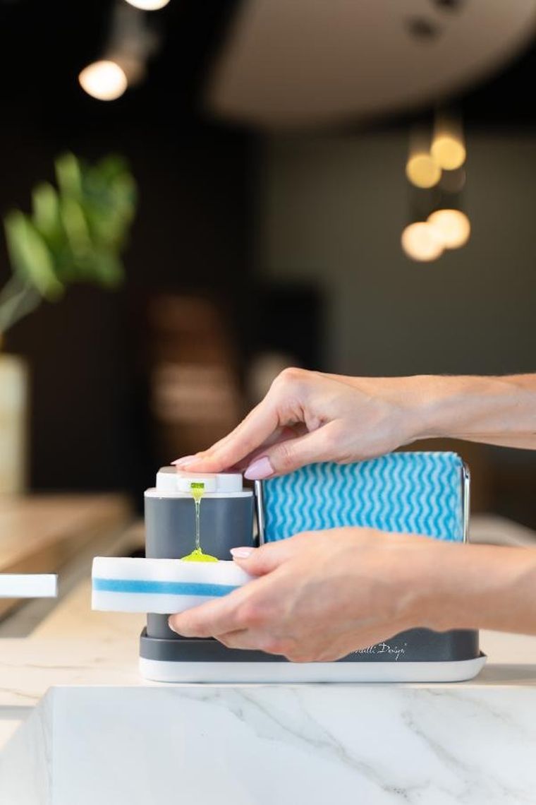 Vialli Design, Livio Duo, organizer kuchenny z dozownikiem na płyn, szary