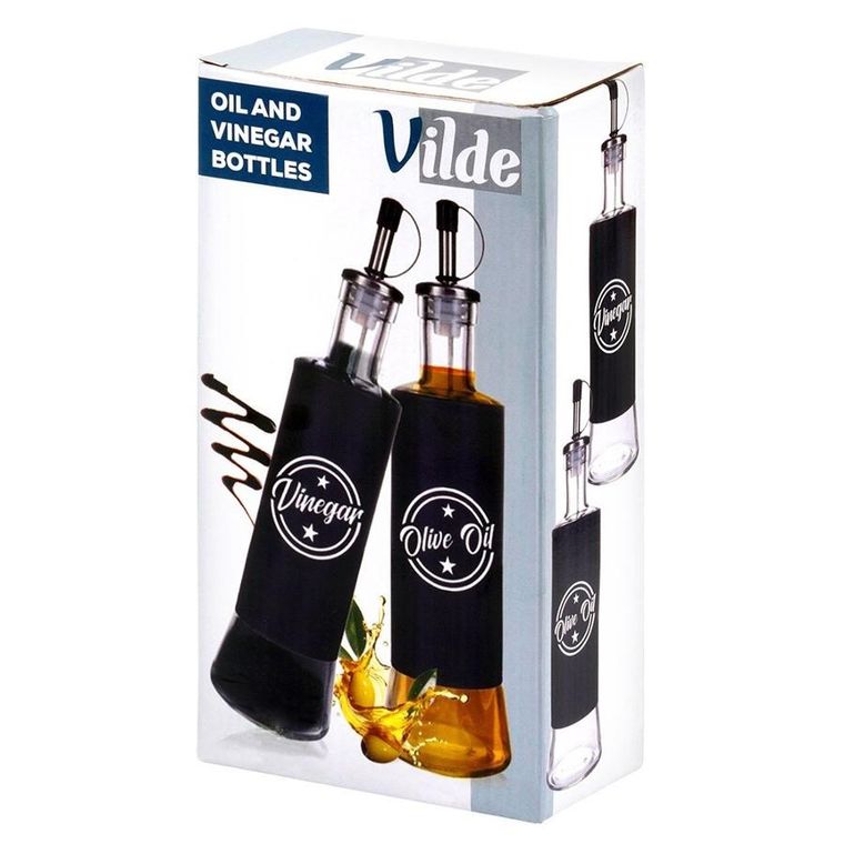 Vilde, butelki na oliwę i ocet, szklane, czarne, 300 ml, 2 szt.