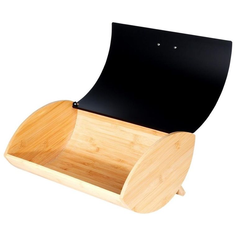 Vilde, chlebak drewniano-metalowy, czarny, 35,5-24,5-15,5 cm