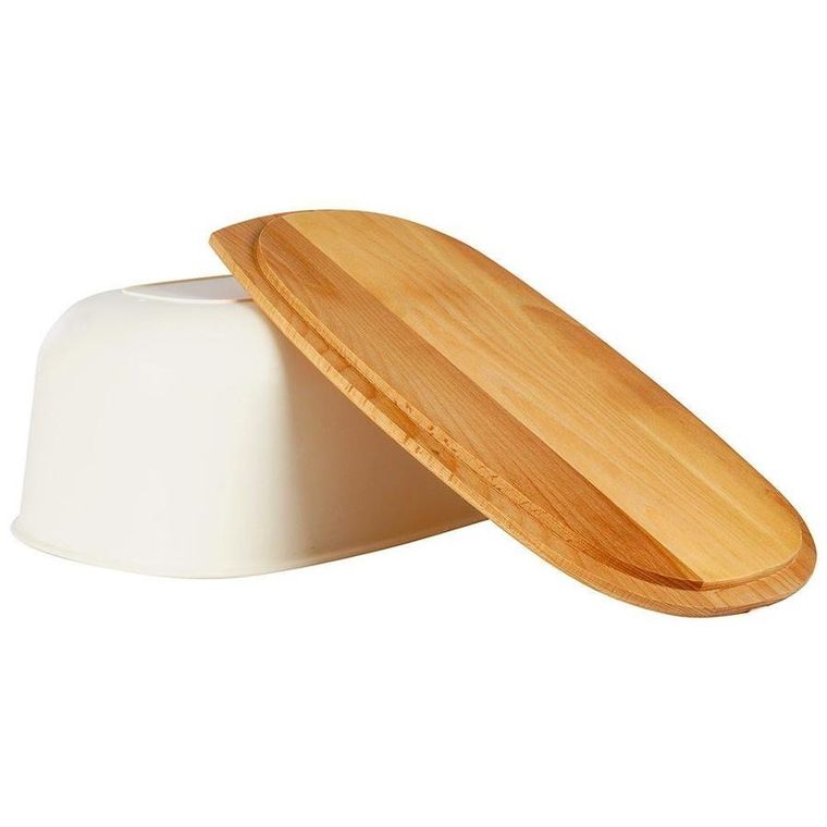 Vilde, chlebak, z drewnianą deską, kremowy, 39-23.5-15.5 cm