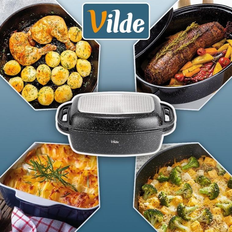 Vilde, Granitica, brytfanna granitowa z pokrywką 2w1, 5,5+2,5l, 40-22,5-16 cm