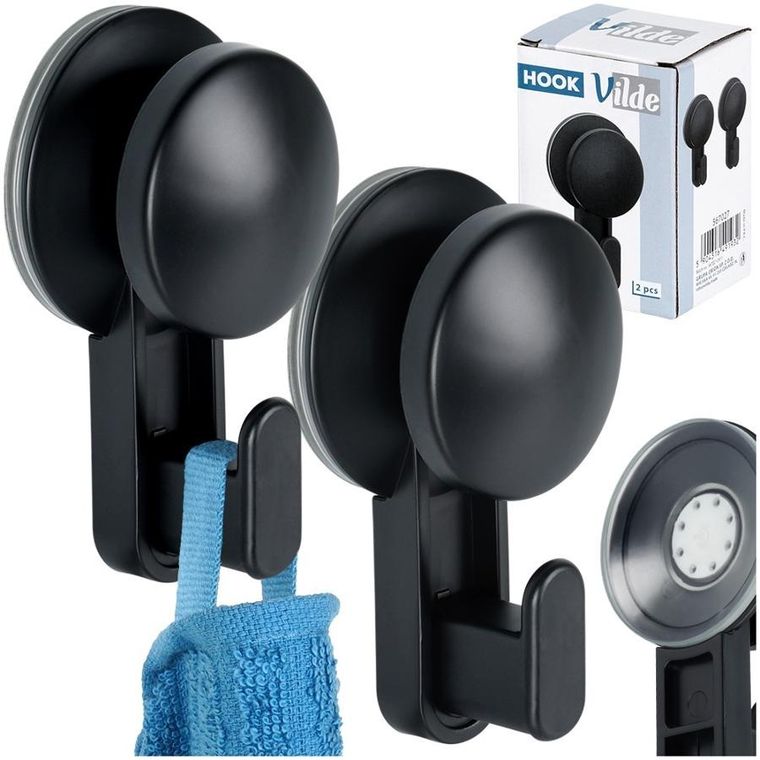 Vilde, haczyk wieszak na przyssawkę, czarny, 5,5 cm, 2 szt.