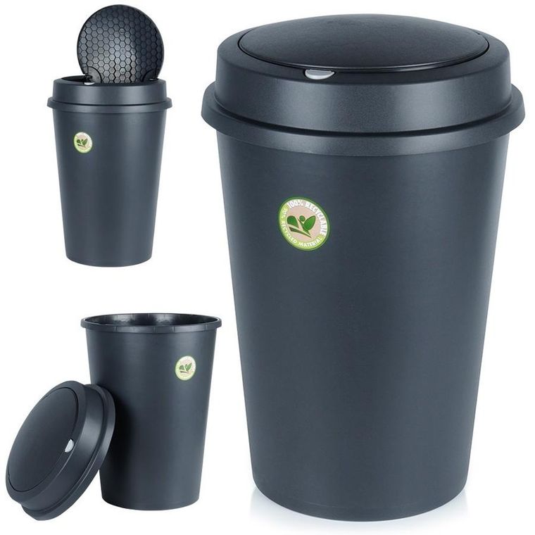 Vilde, kosz na śmieci plastikowy, czarny, 47 l
