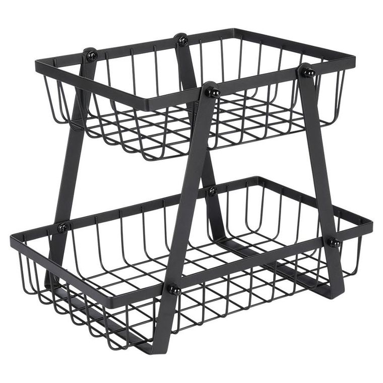 Vilde, koszyk na owoce metalowy, 2-poziomowy, czarny