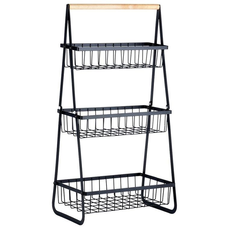 Vilde, koszyk na owoce metalowy, 3-poziomowy, czarny