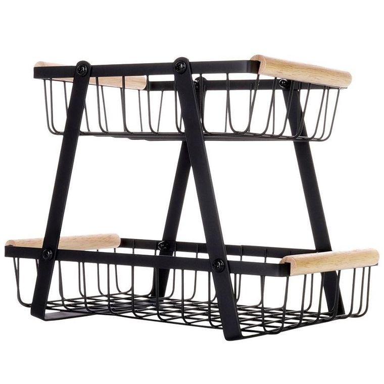 Vilde, koszyk na owoce, metalowy czarny, 2-poziomowy