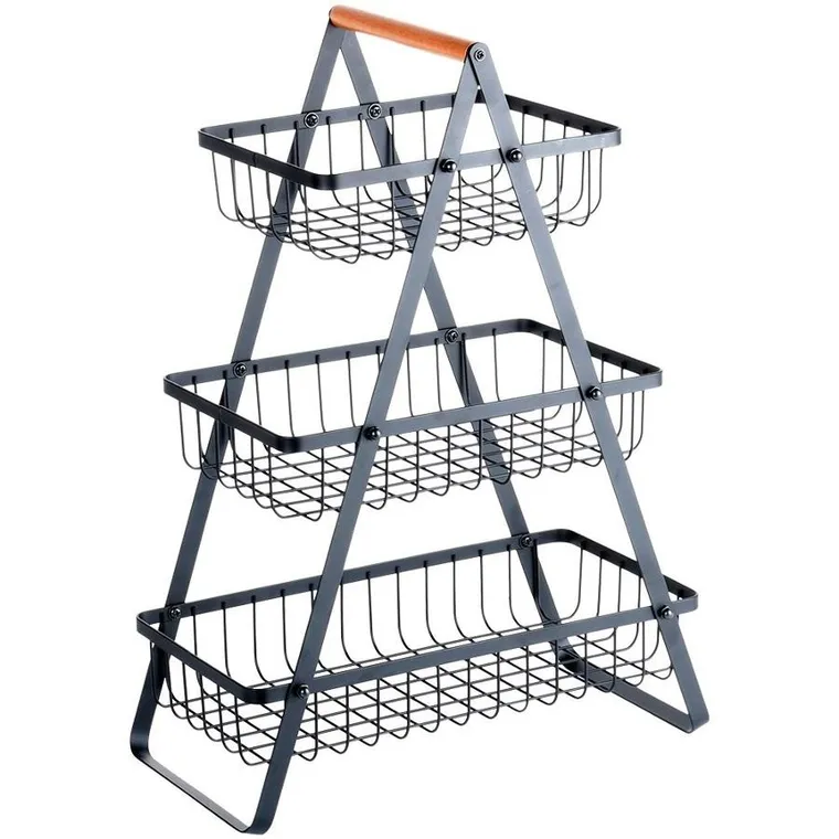 Vilde, koszyk na owoce metalowy, czarny, 3-poziomowy