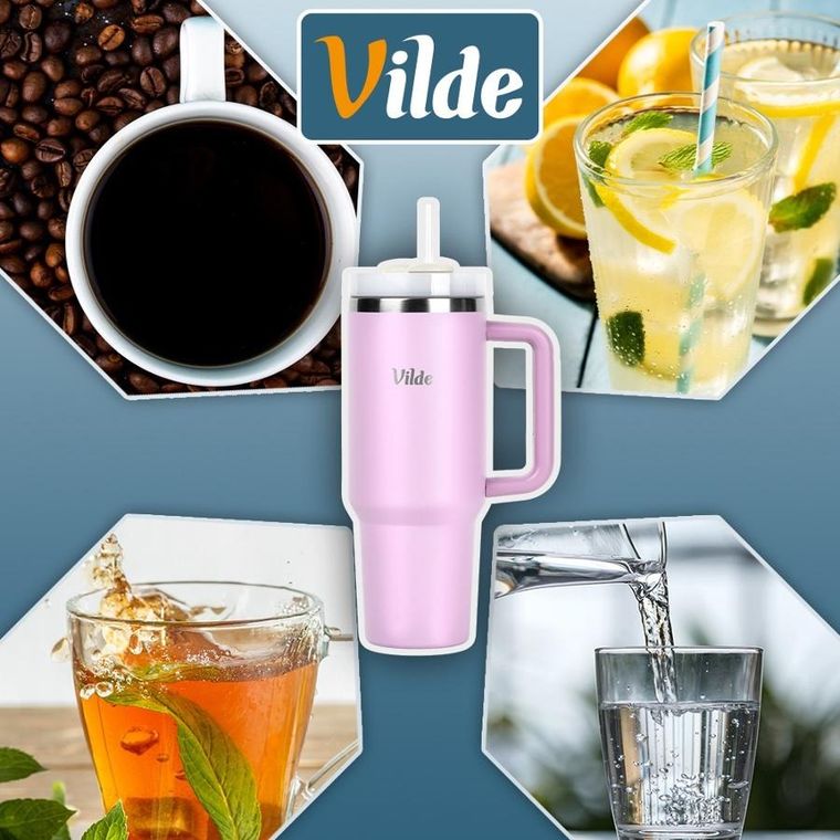 Vilde, kubek termiczny z uchwytem, stalowy, różowy, 1,2l