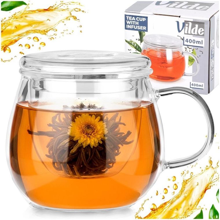 Vilde, kubek z zaparzaczem i pokrywką, szklany, 400 ml