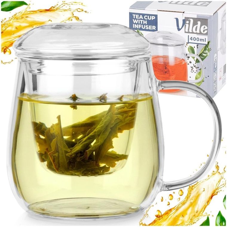 Vilde, kubek z zaparzaczem i pokrywką, szklany, 400 ml
