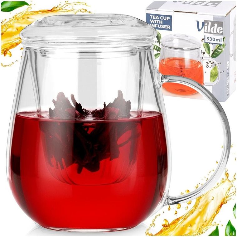 Vilde, kubek z zaparzaczem i pokrywką, szklany, 530 ml