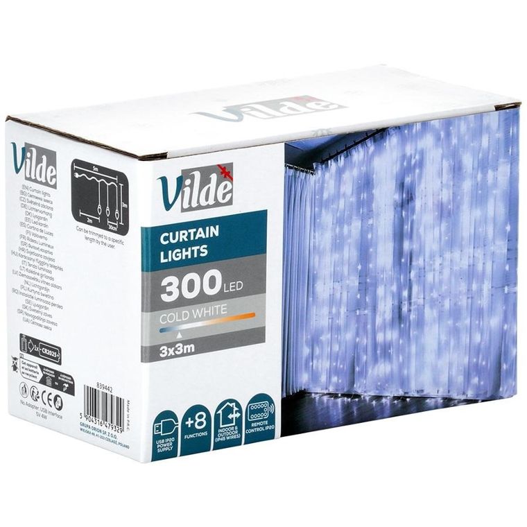 Vilde, kurtyna świetlna z pilotem, 300 LED, 3m