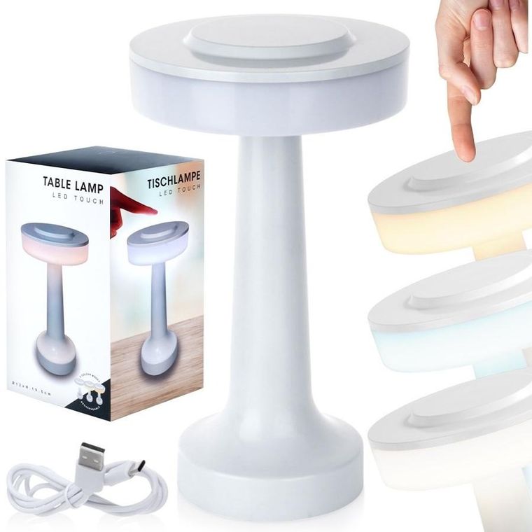 Vilde, lampka stołowa LED bezprzewodowa, biała, 3 tryby świecenia, 21 cm