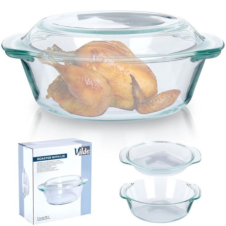 Vilde, naczynie żaroodporne z pokrywką, szklane, 2 l+750 ml