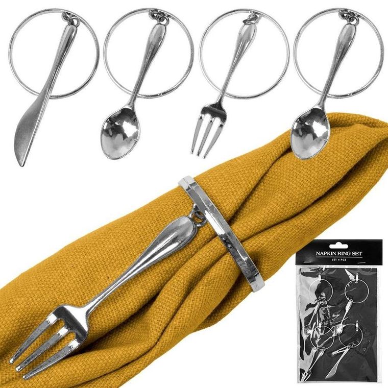 Vilde, obrączki na serwetki metalowe srebrne sztućce, 4 szt.