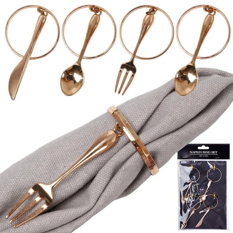 Vilde, obrączki na serwetki, metalowe złote sztućce, 4 szt.