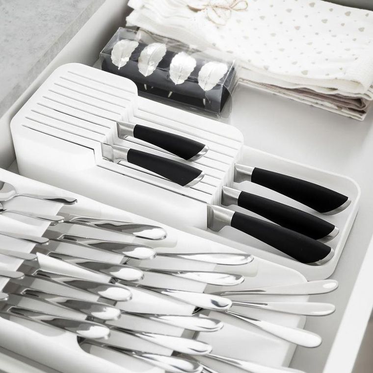 Vilde, organizer do szuflady na noże kuchenne, biały, 39-14.5-7.5 cm
