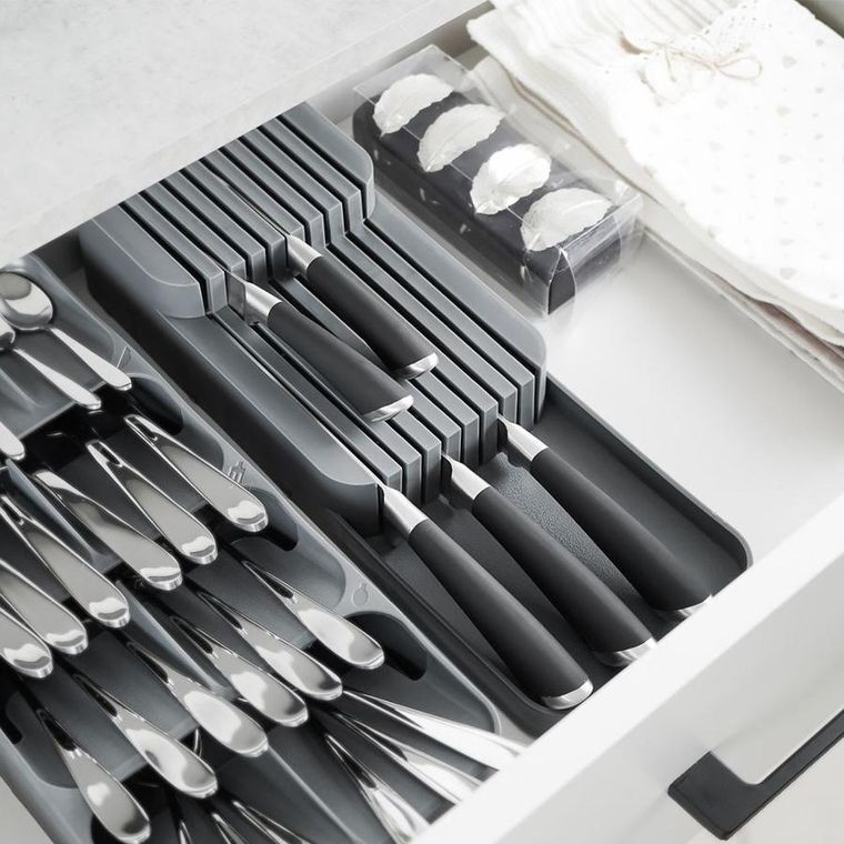 Vilde, organizer do szuflady na noże kuchenne, szary, 39-14.5-7.5 cm